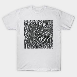 Waved vortex plastic pattern black T-Shirt